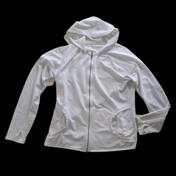 DANSKIN White Zip Up Hooded Sweater Jacket Hoodie Size Large - Picture 2 of 4